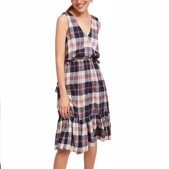 Anthropologie Dresses & Skirts - Isabella Sinclair Dickens Plaid Sleeveless Dress Size L Navy Blue Pink